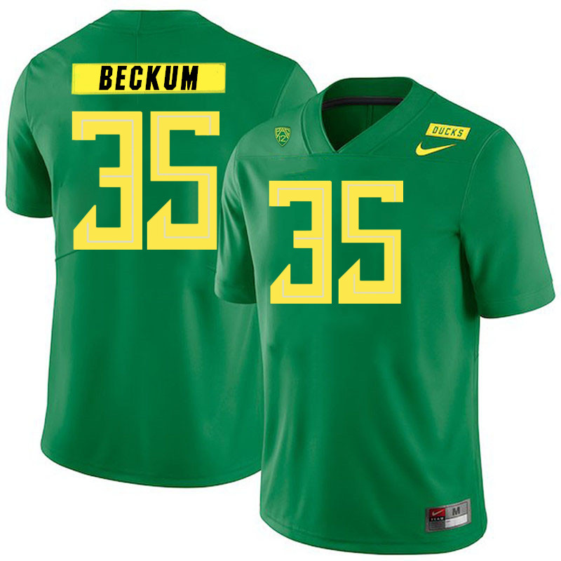 Men #35 DJ Beckum Oregon Ducks College Football Jerseys Stitched Sale-Green - Click Image to Close
